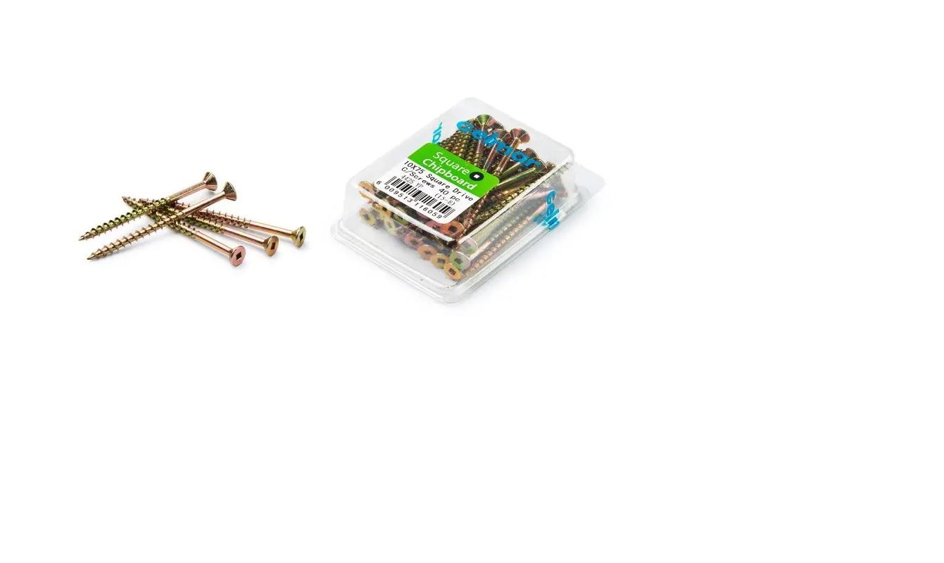 Chipboard Screws, Square, No.10, 5mm x 75mm, 40 Pieces (4 pack) BY WOODLY