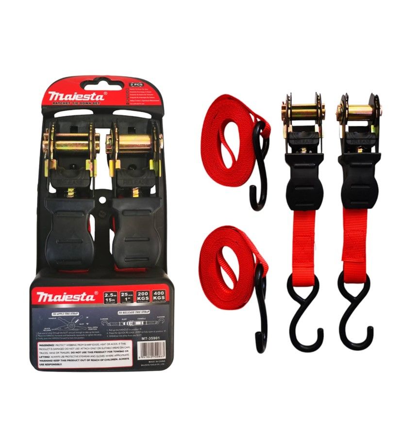 Majesta 2PCS Ratchet Tie Down Set 25mm x 4.5m