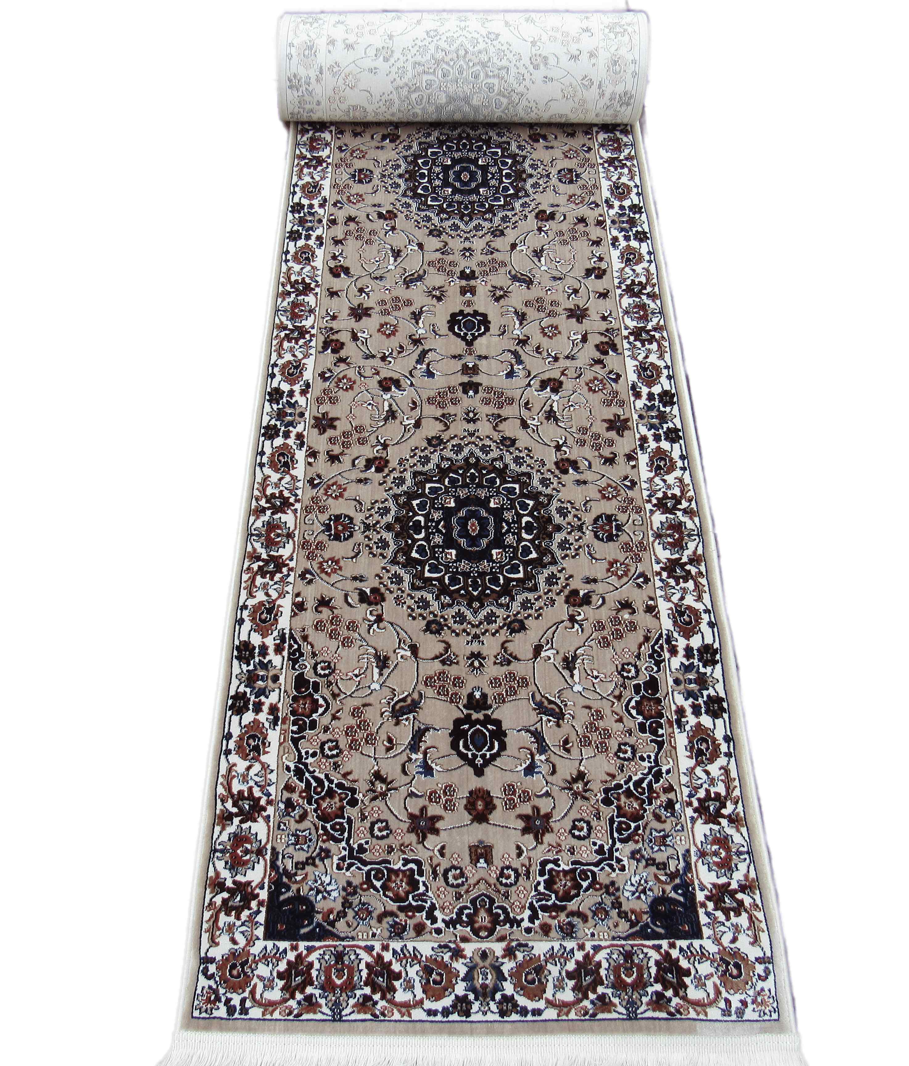 BK Carpets - Persian Inspired Runner Rug - Classic Beige & White Kashan Design - 80cm x 4m