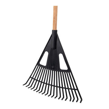 Leaf Rake Plastic X Wooden Handle Long Flat Teeth
