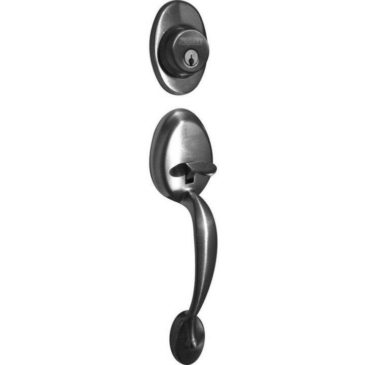 Entrance grip handle with dead bolt - satin nickel
