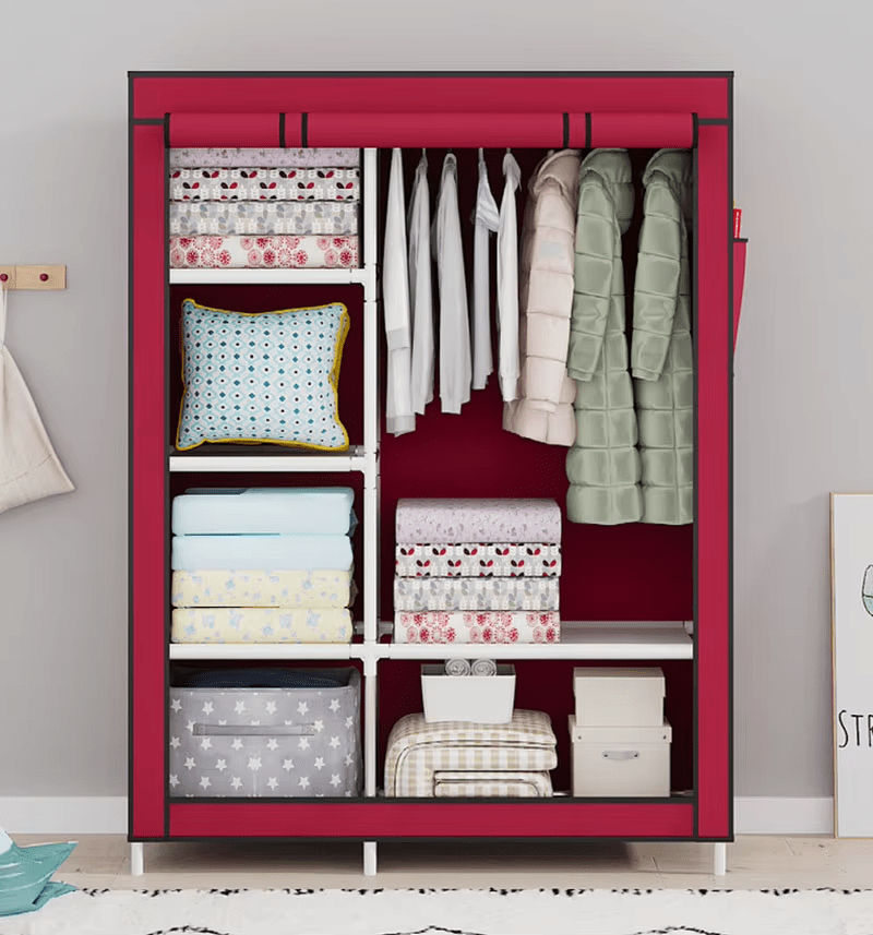 6 Compartment DIY Detachable Lightweight Metal Closet Wardrobe Organizer - Red