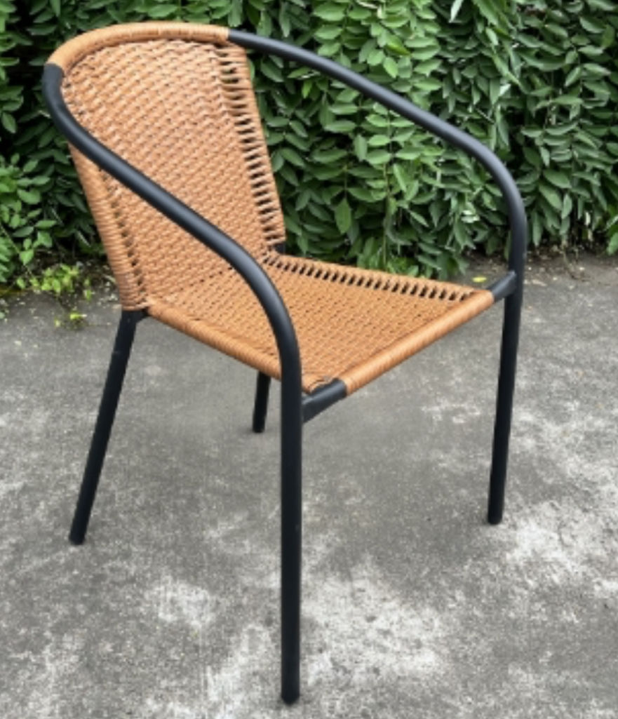 Set of 2 Rattan Dining Stack Chair Armrest (Indoor & Outdoor)-LBROWN