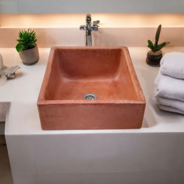 Slanting Pyramid Bespoke Terracotta Concrete Basin/Sink 36x30.5x19.5x11.5cm