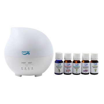 Crystal Aire Aroma Raindrop Diffuser with 5 Essential Oils Pack (Rose Geranium, Lemongrass, Eucalyptus, Citronella & Lavendar)