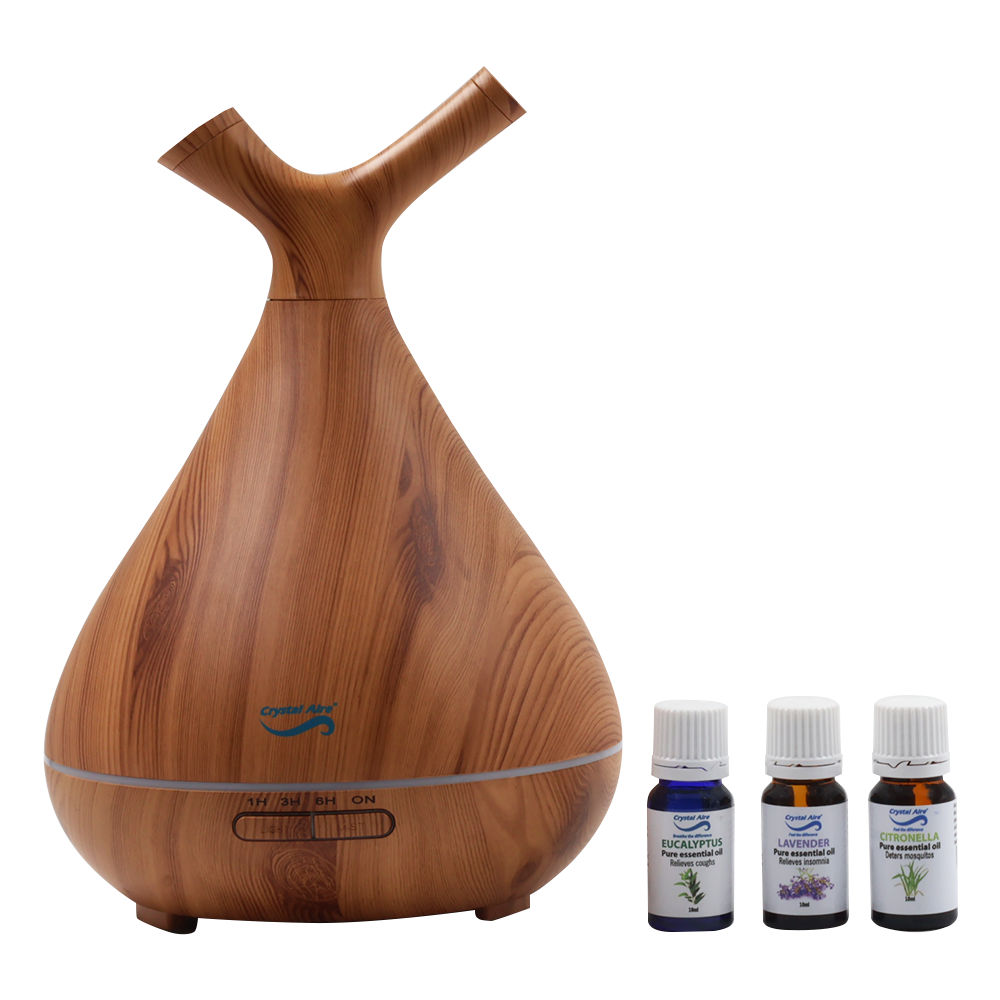 Crystal Aire Sapling Dual Nozzle LED Ultrasonic Aroma Diffuser with 3x 10ml Essential Oil Buncle (Eucalyptus, Lavander & Citronella)