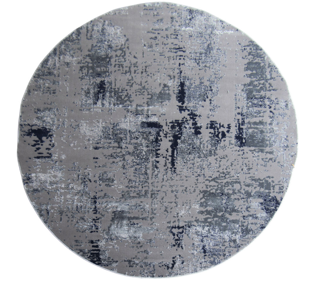 BK Carpets & Rugs – Modern Round Abstract Rug – Dark Grey & Blue- 2m x 2m