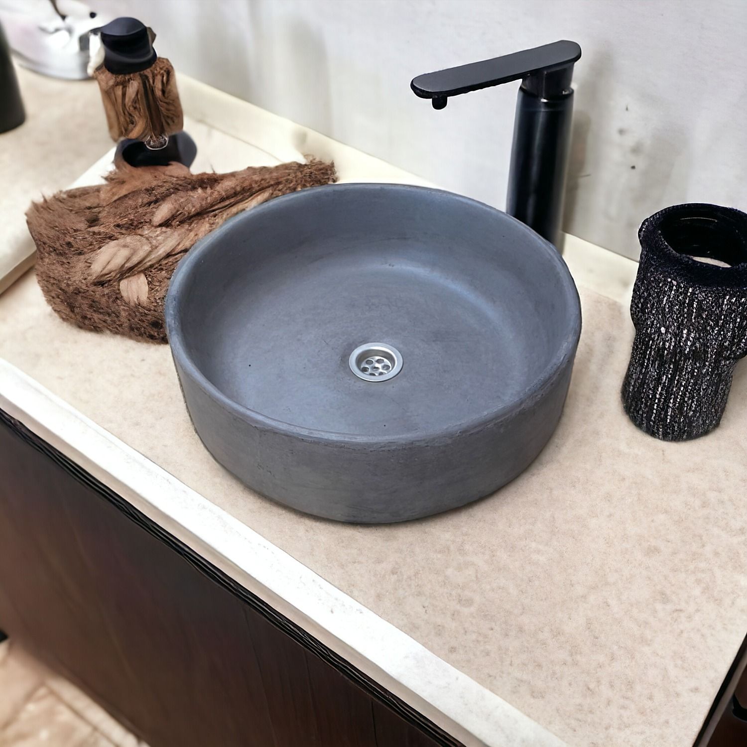 Charcoal Round Cement Countertop Sink 40cm x 12 cm