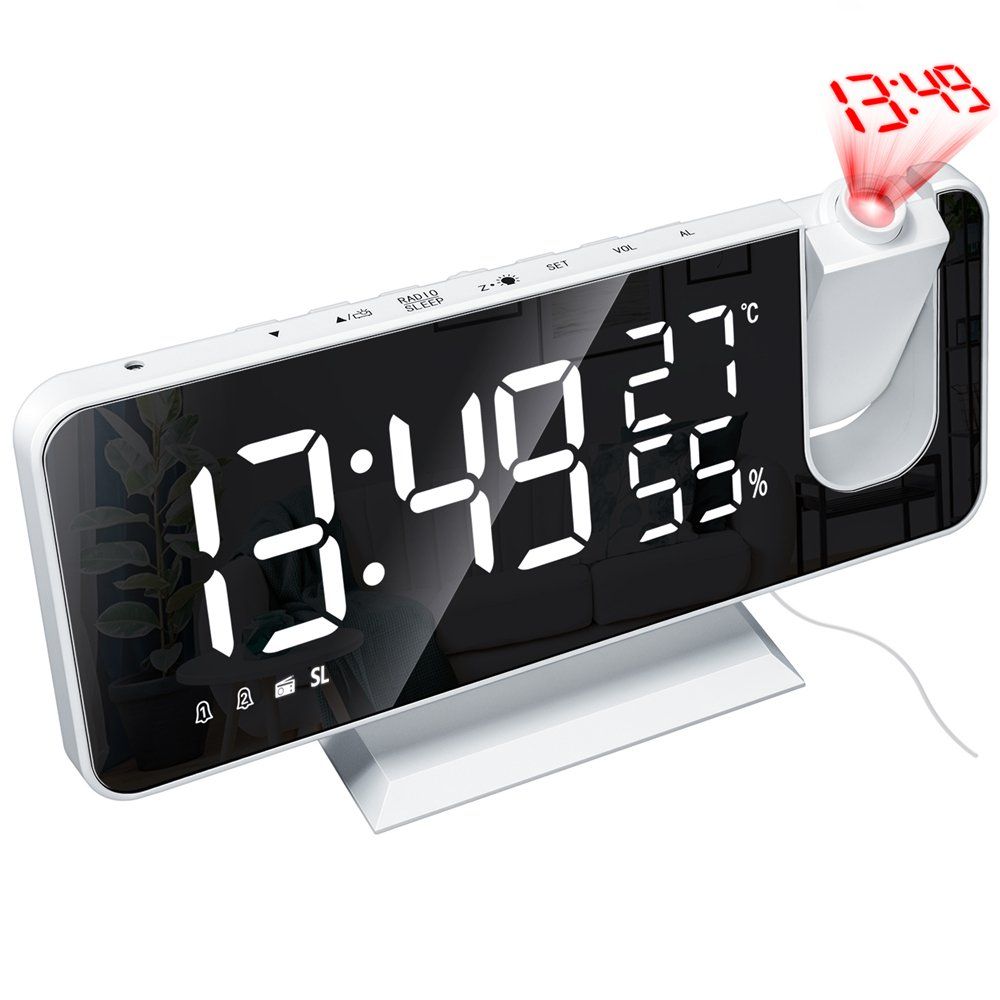 Alarm Clock Digital Temp & Humidity Display with Radio and Time Projection incl Ext Battery