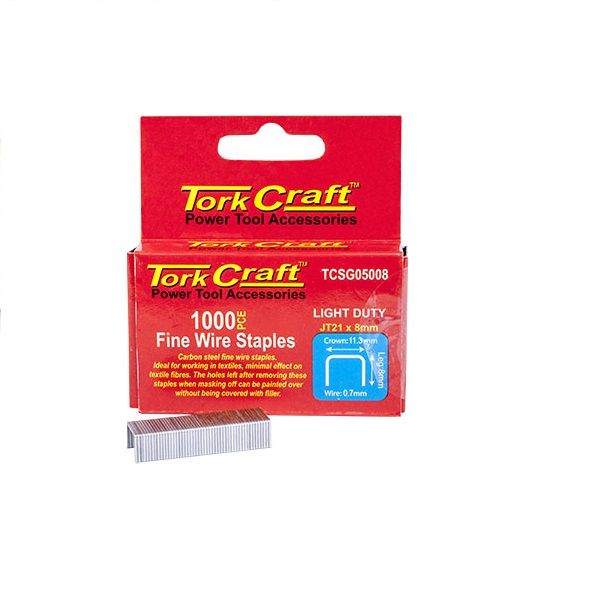 Tork Craft - Flat Wire Staple 21G x 0.7mm x 8mm Jt21 1000Piece - 3 Pack