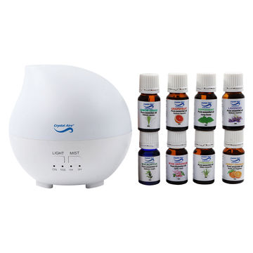Crystal Aire Rain Drop Diffuser with Night Light & 8 Essential Oil Bundle