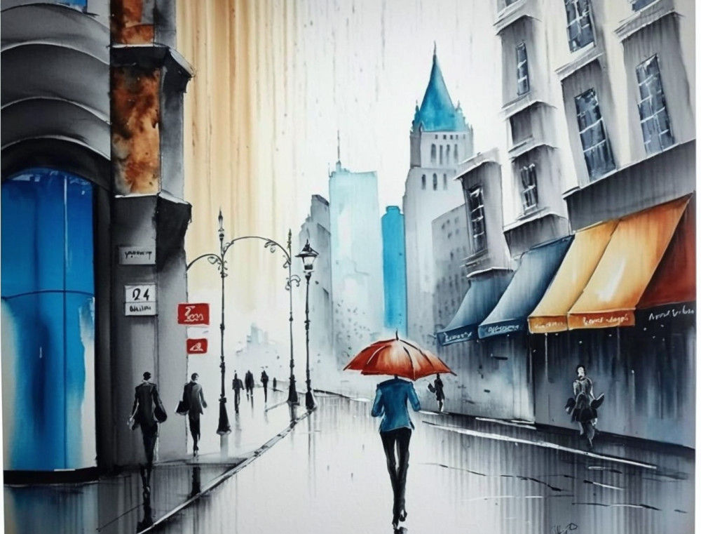 Canvas Wall Art - Canvas Wall Art: City Street Acrylic Water - B1299 - [120 x 80 cm]