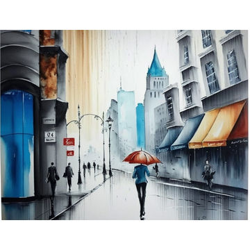 Canvas Wall Art - Canvas Wall Art: City Street Acrylic Water - B1299 - [120 x 80 cm]