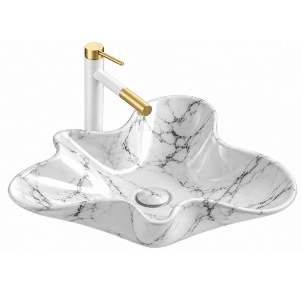 Counter top Ceramic Basin / table top - Bat - White&Black Marble