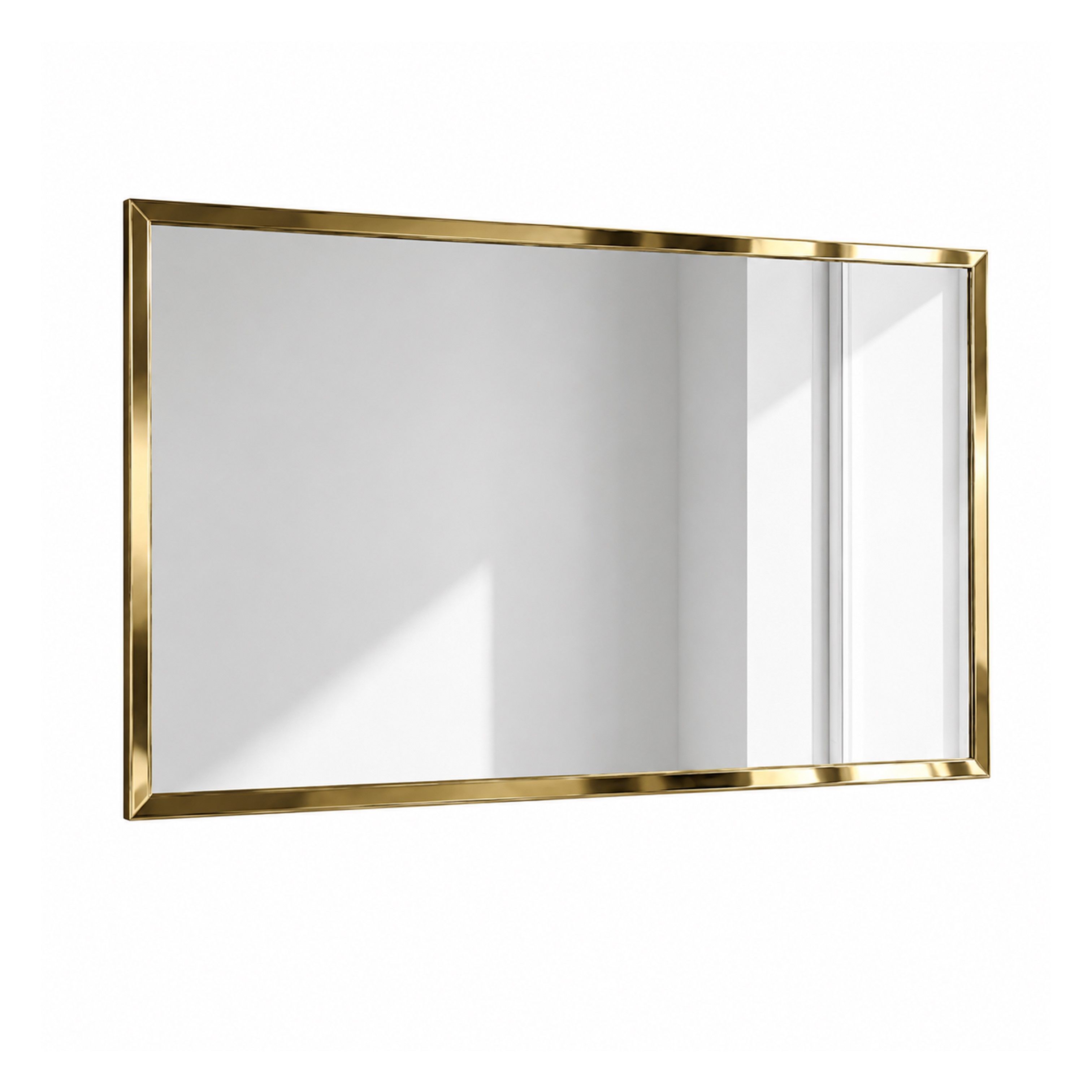 Madiega Furniture - Modern Rectangular Gold Wall Mirror with Beveled Brass Frame