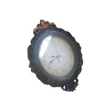 Vintage Wall Clock with Ornate Crown Frame, Antique Bronze Finish, Round Face