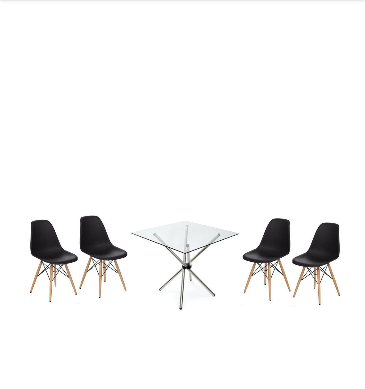 EFURN- 5pc Emma Dining set with Square glass top table ( Black)