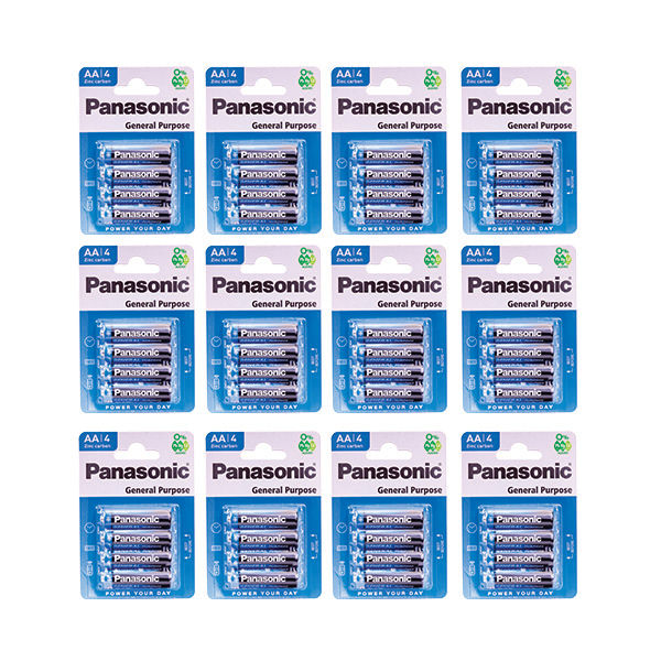 Panasonic AA Carbon Zinc 4 Pack Batteries x 1 Box of 12 Packs (R6BE/4BP/12)