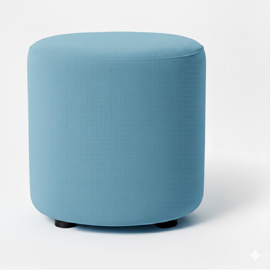 Round Upholstered Fabric Ottoman Blue