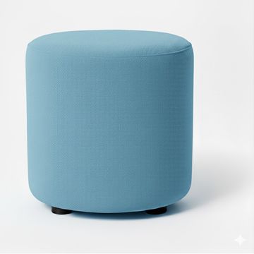 Round Upholstered Fabric Ottoman Blue