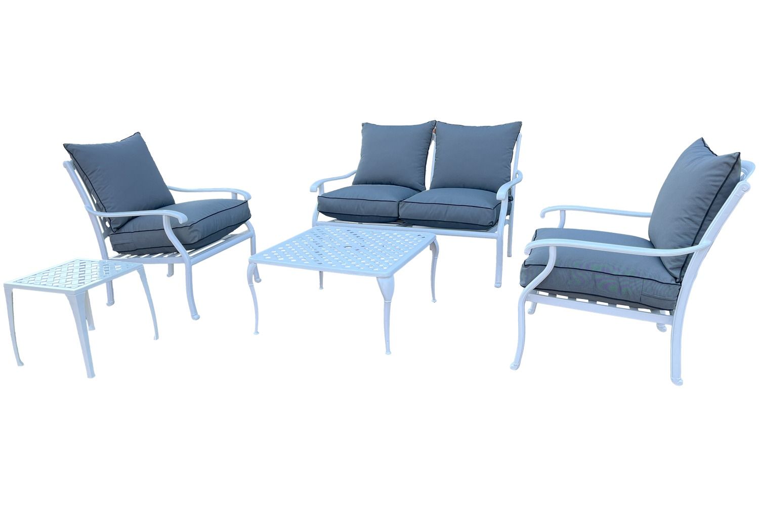 Aluminium Lounge Set 5-Piece 4-Seater (White, Charcoal Cushions)
