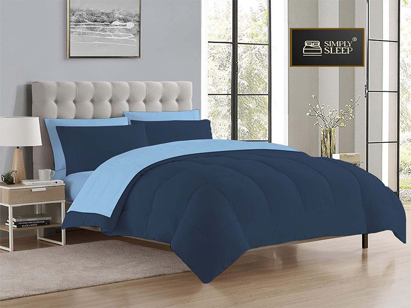 Reversible Comforter Set - 90 GSM Micro Fibre - King - Super King - Pageant Blue- Sky Blue (01 Set)