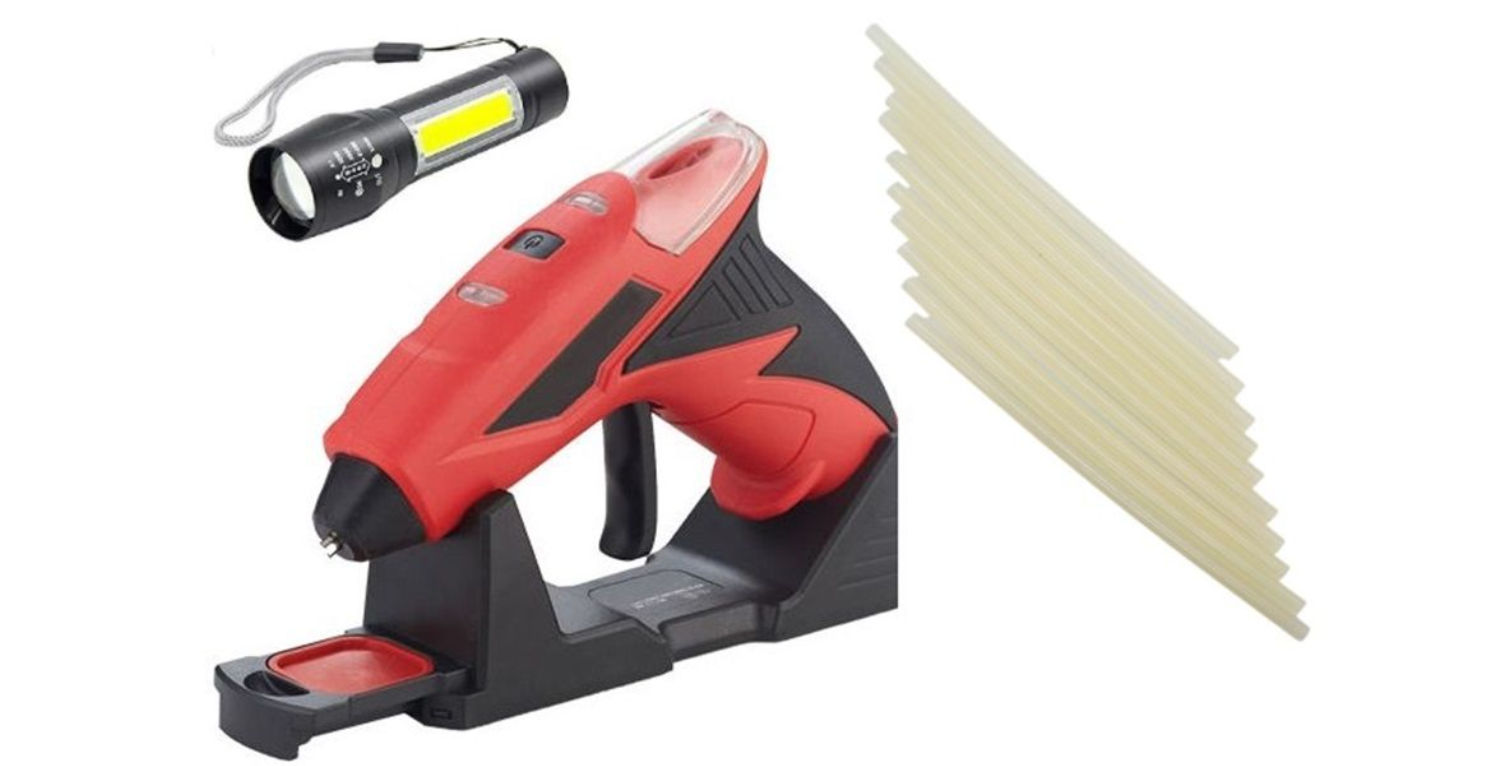 Auto Gear Rechargeable Glue Gun with 10 Glue Sticks and a Torch