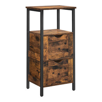 WOOD STORAGE CABINET WITH SHELVES AND DRAWER