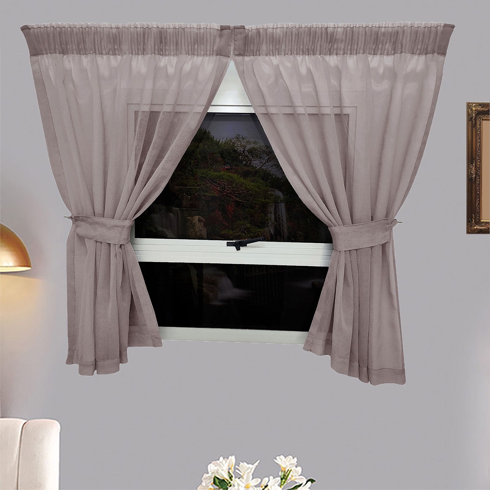 Matoc Designs Café Curtain -Mystic Voile -Cinnamon -Taped - 110cm W x 120cm H - 2 Pack