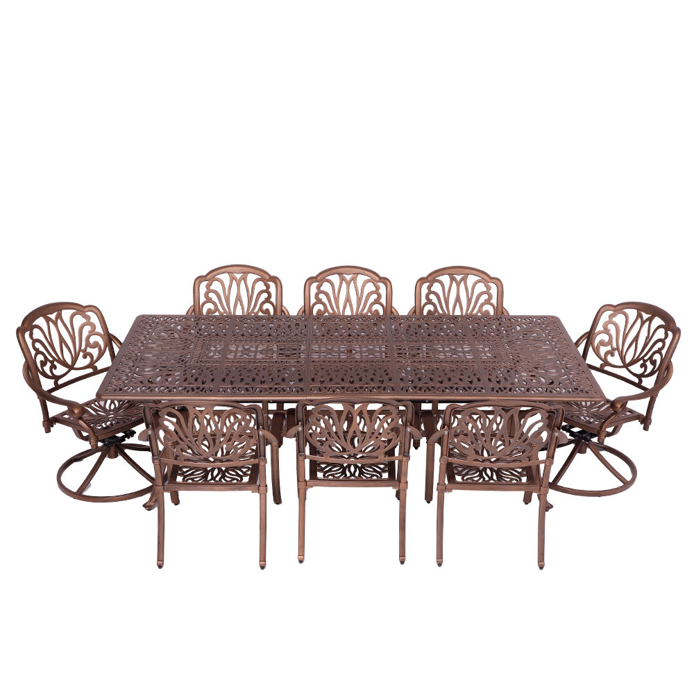 8 Seater - Protea Aluminium Patio Set / Garden Furniture / Outdoor Dining Set    (2  Protea Swivel Chairs & 6 Protea Chairs with 240cm x 110cm Rectangular Elizabeth Table) - COPPER
