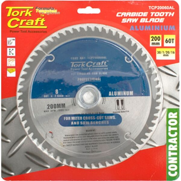 Blade Contactor Alum 200 X 60T 30/20/16 Circular Saw Tct