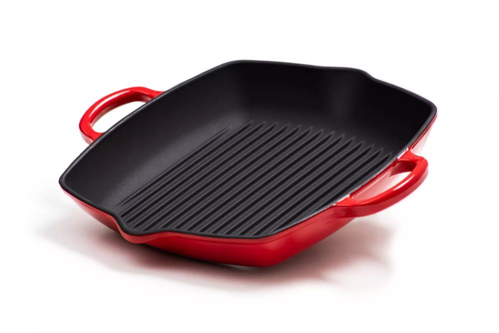 Cast Iron Square Grill Pan 30cm – Forest Enamelled Grill Plate for Oven Cooking