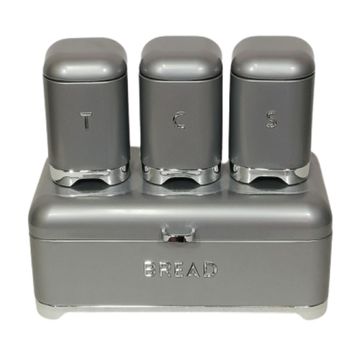 4pc Bread Bin And Canister Set - Grey