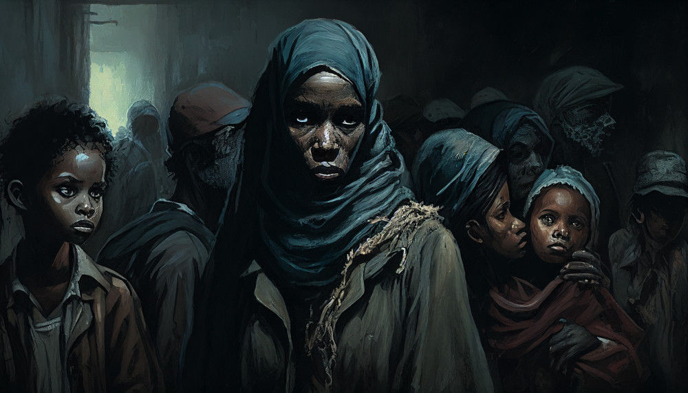 Canvas Wall Art - Women and children in poverty - B1026 [120 x 80 cm]