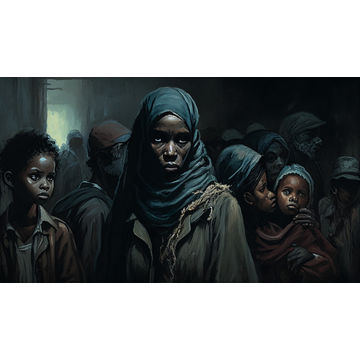 Canvas Wall Art - Women and children in poverty - B1026 [120 x 80 cm]