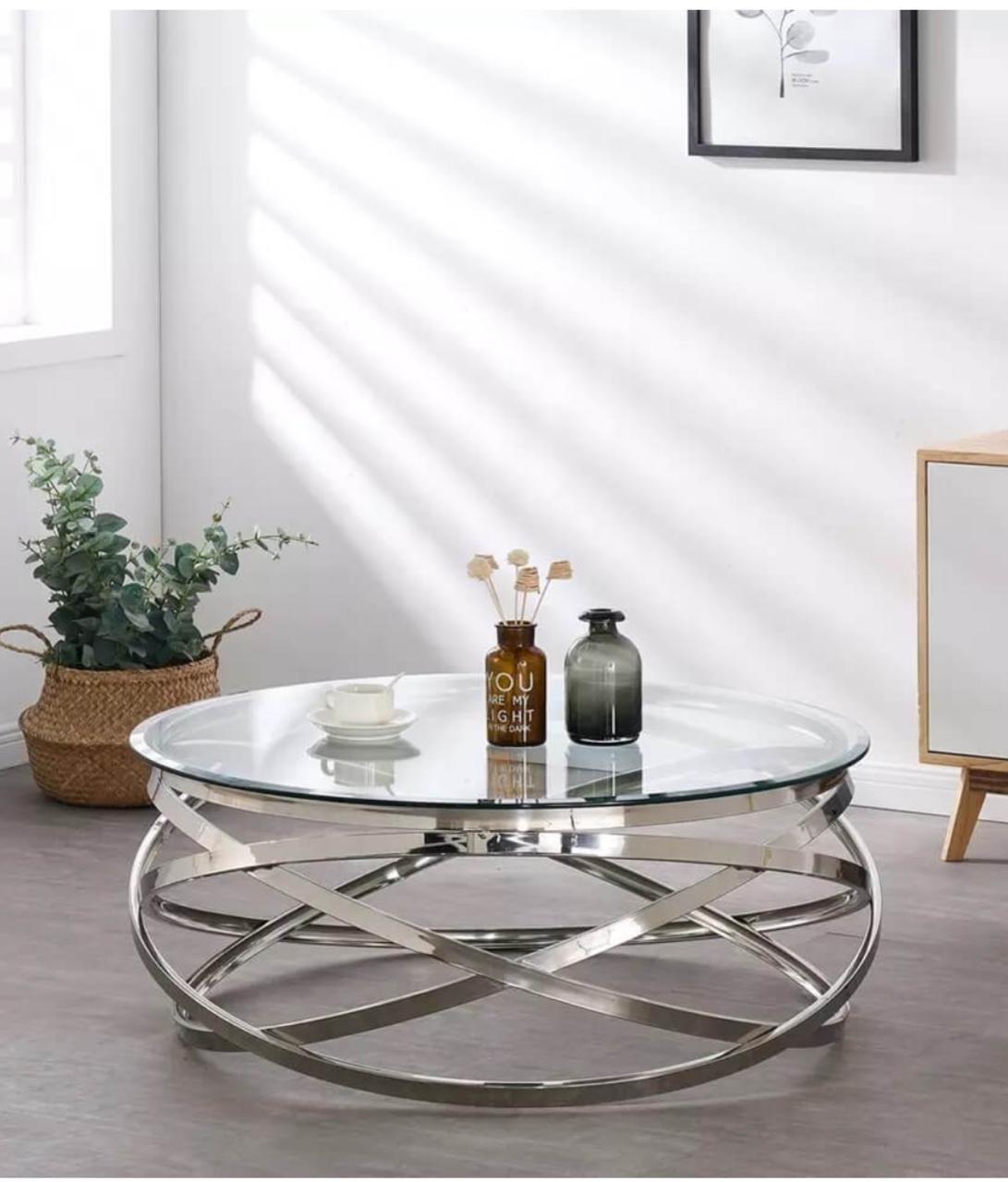 IG Furn- HL3 100cm Clear Glass Top Coffee Table Silver