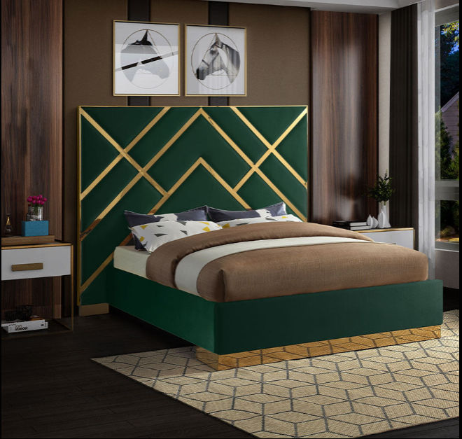 Adara Sleigh Bed Queen -Green