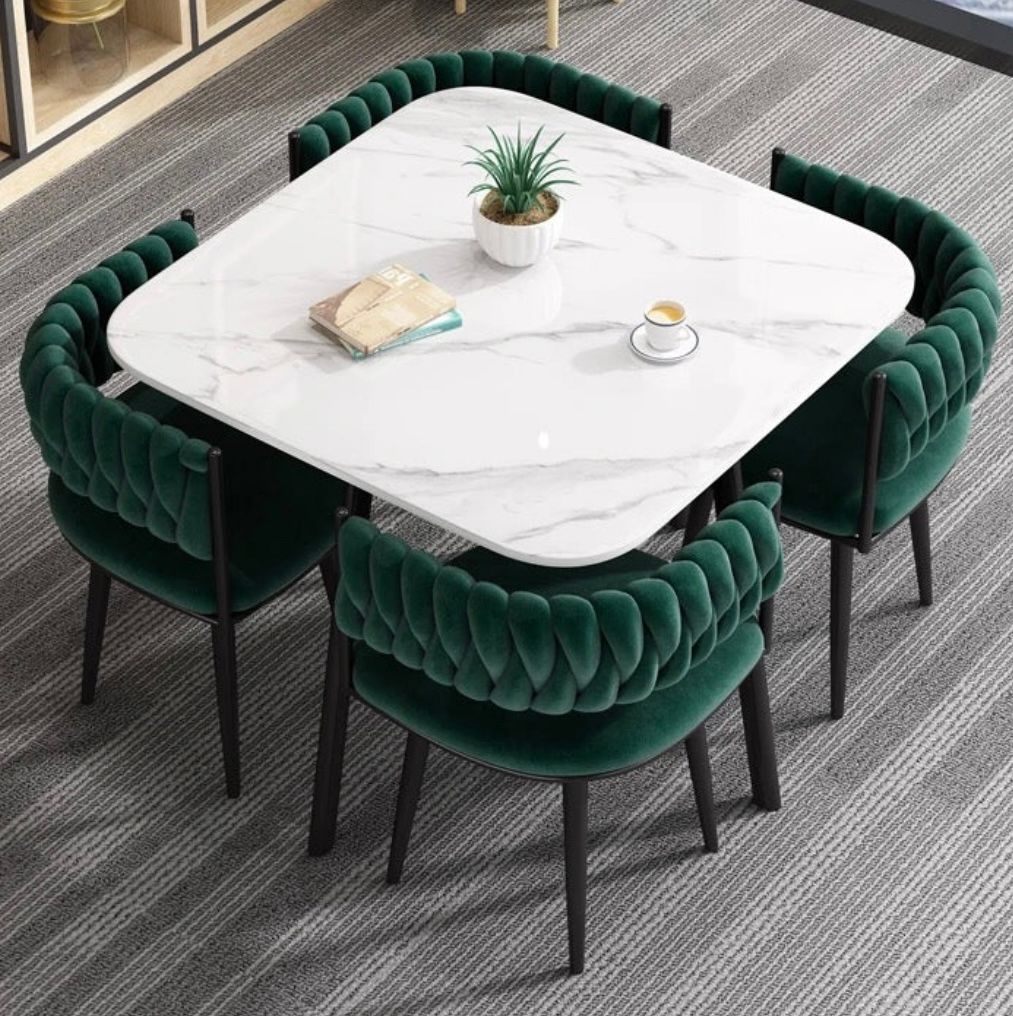 Modern Velvet Nordic Dining Table Set 5pc Set (GREEN)