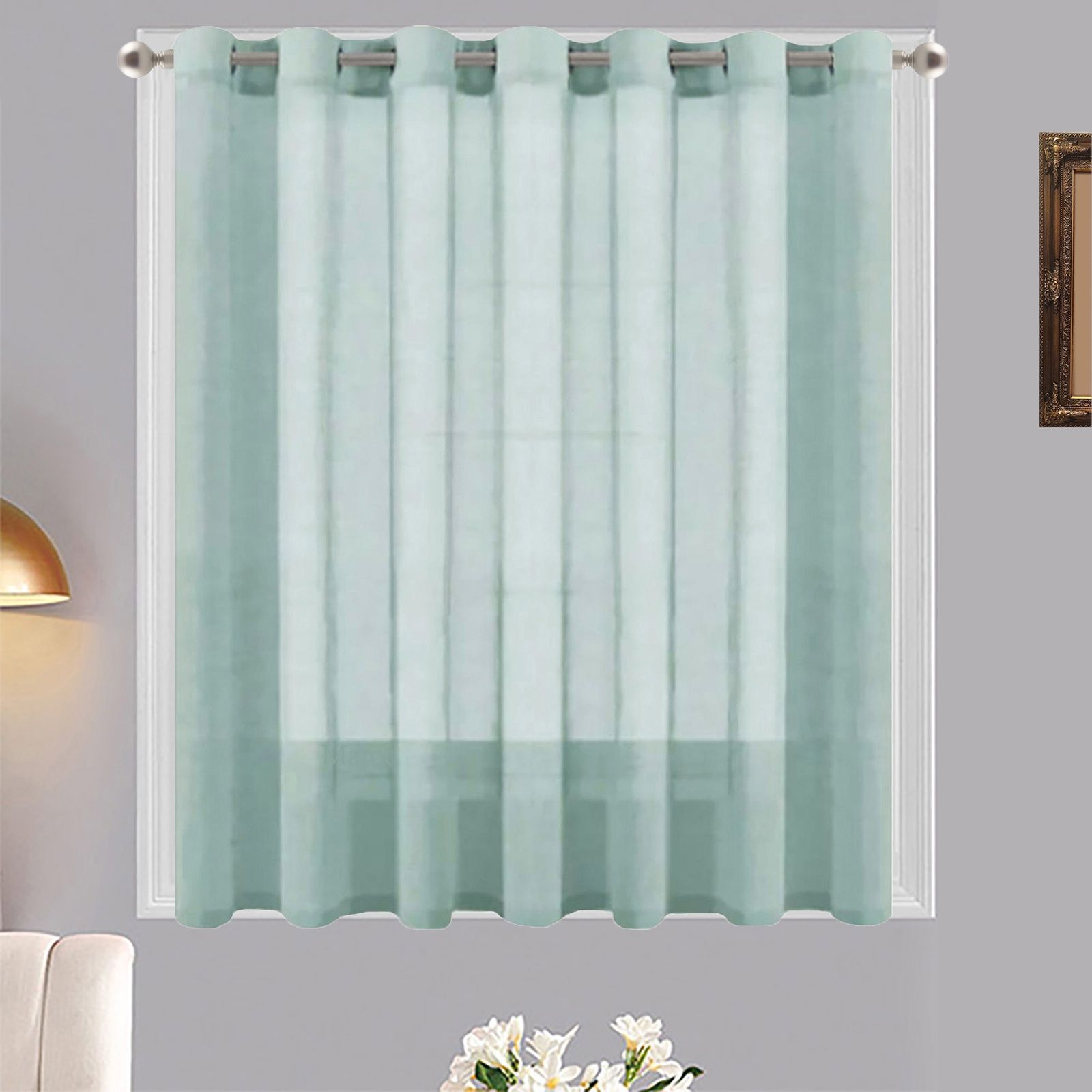 Matoc Designs Shorter Curtain -Mystic Voile -Dusty Green -Eyelet -Single Layer - 300cm W x 123cm H