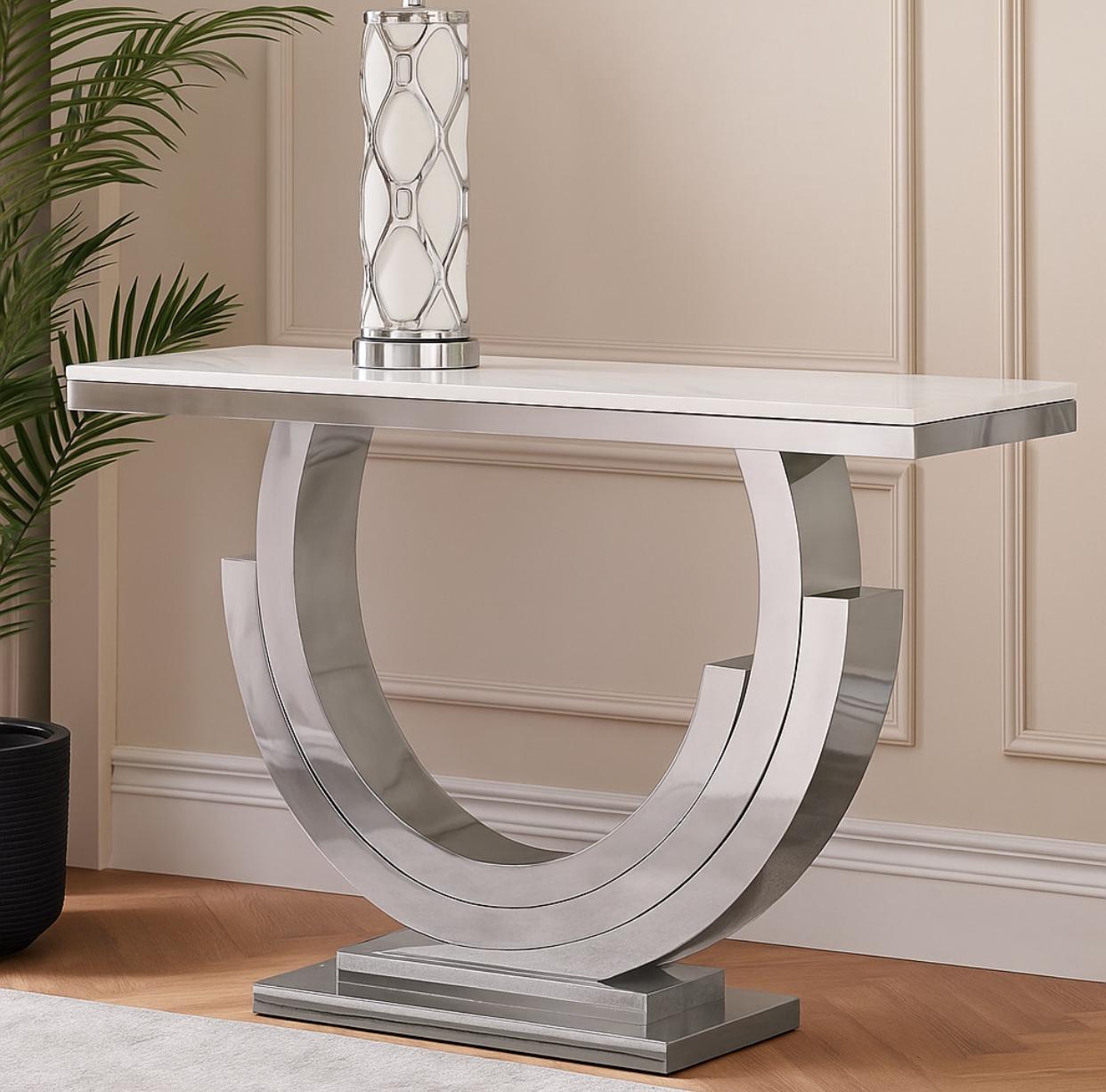 ASHER- Janelle Marble top Console Silver