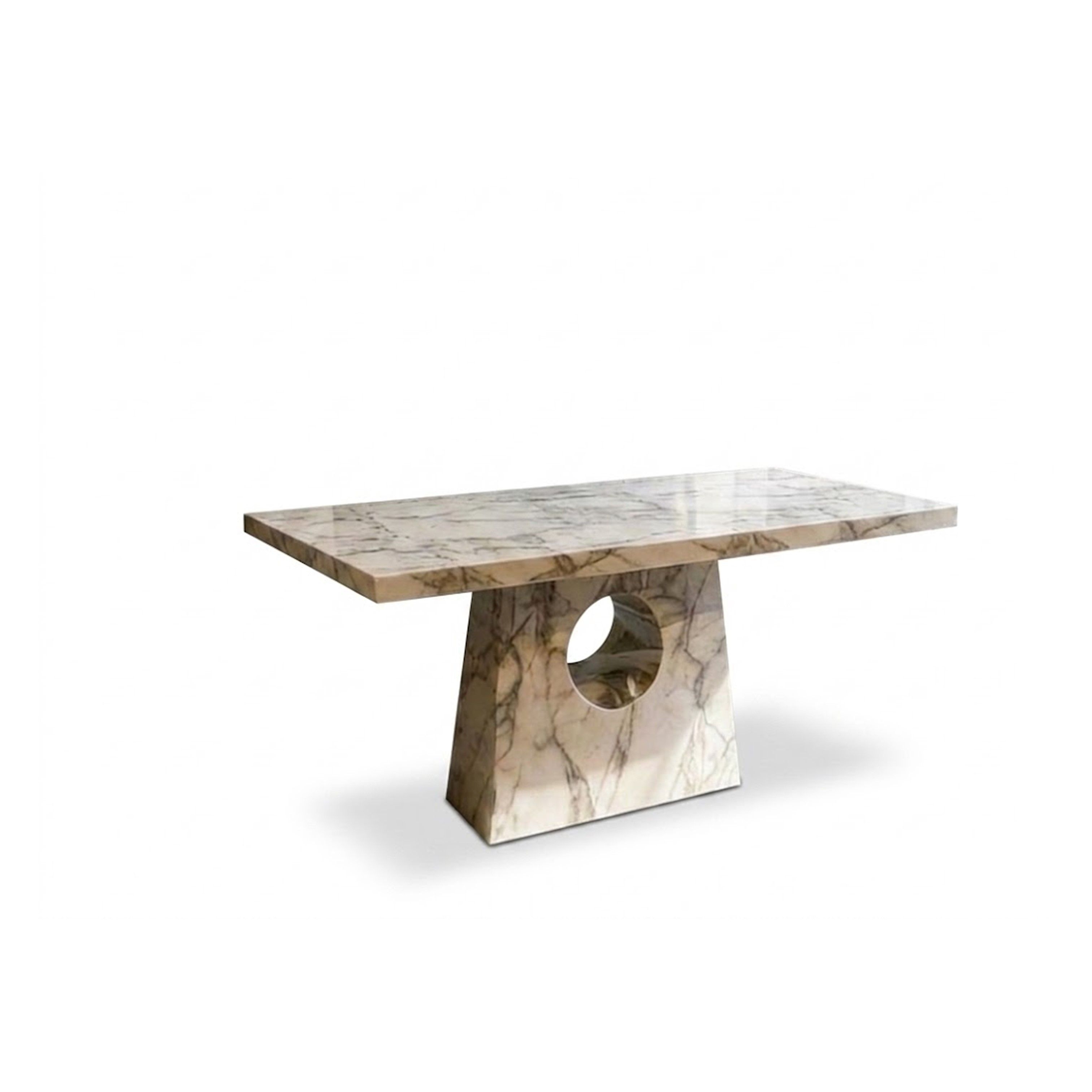 Madiega Furniture - Contemporary Solid White Marble Pedestal Dining Table with Geometric Circular Cutout