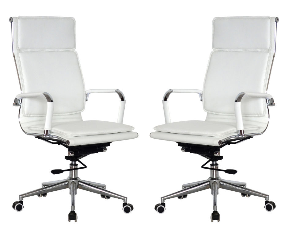 TOCC Classic PU Flat Cushion High Back Office Chairs - 2 Per Box - White