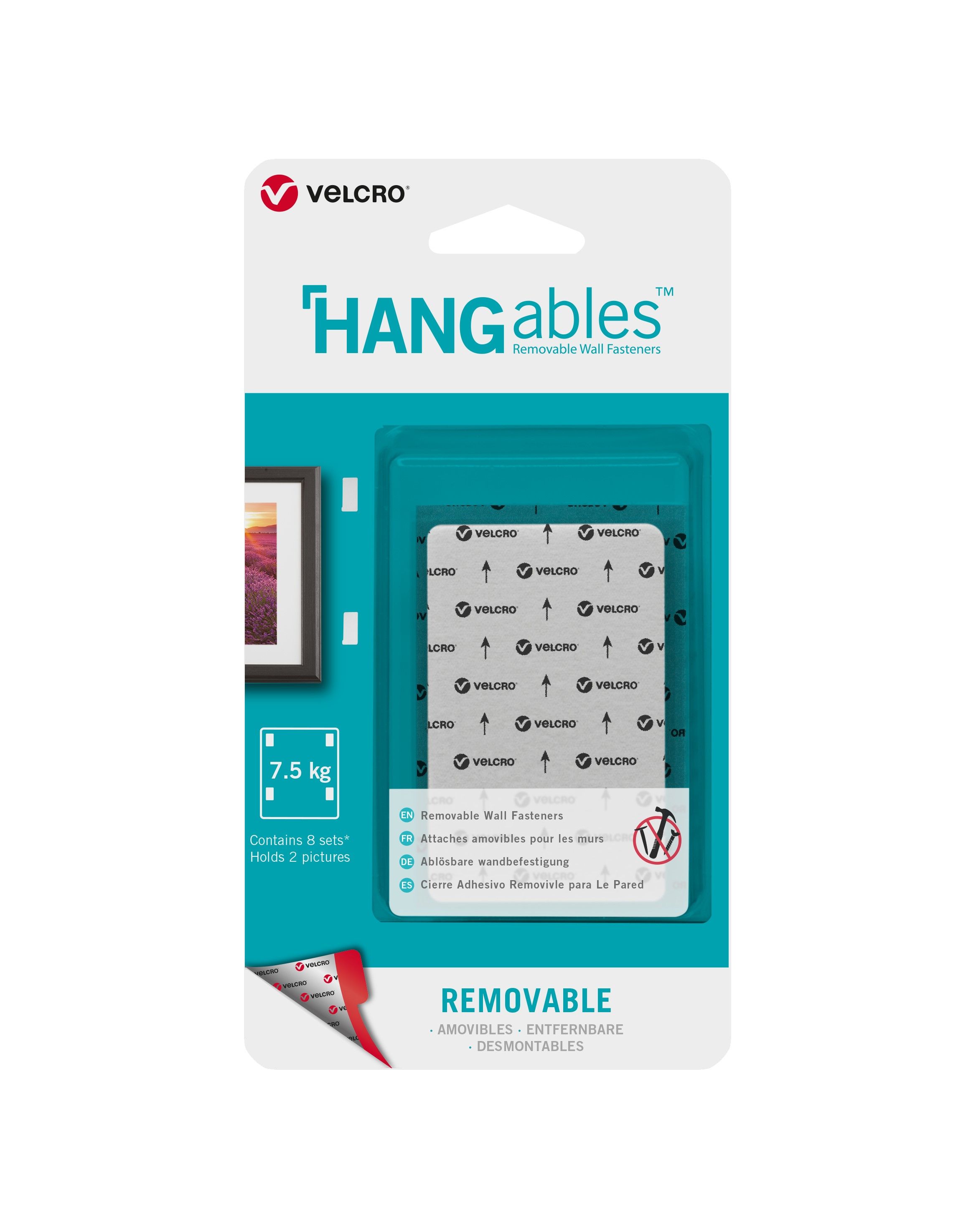 VELCRO® Brand HANGables™ 44mm x 76mm strips. white. 8pcs
