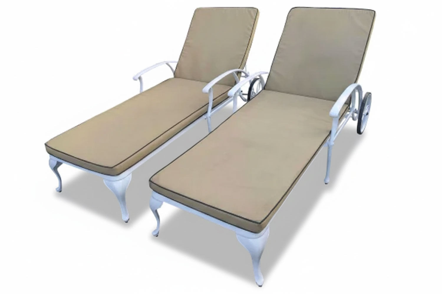 Aluminium Sun Lounger Set 2-Piece (White, Beige Cushions)