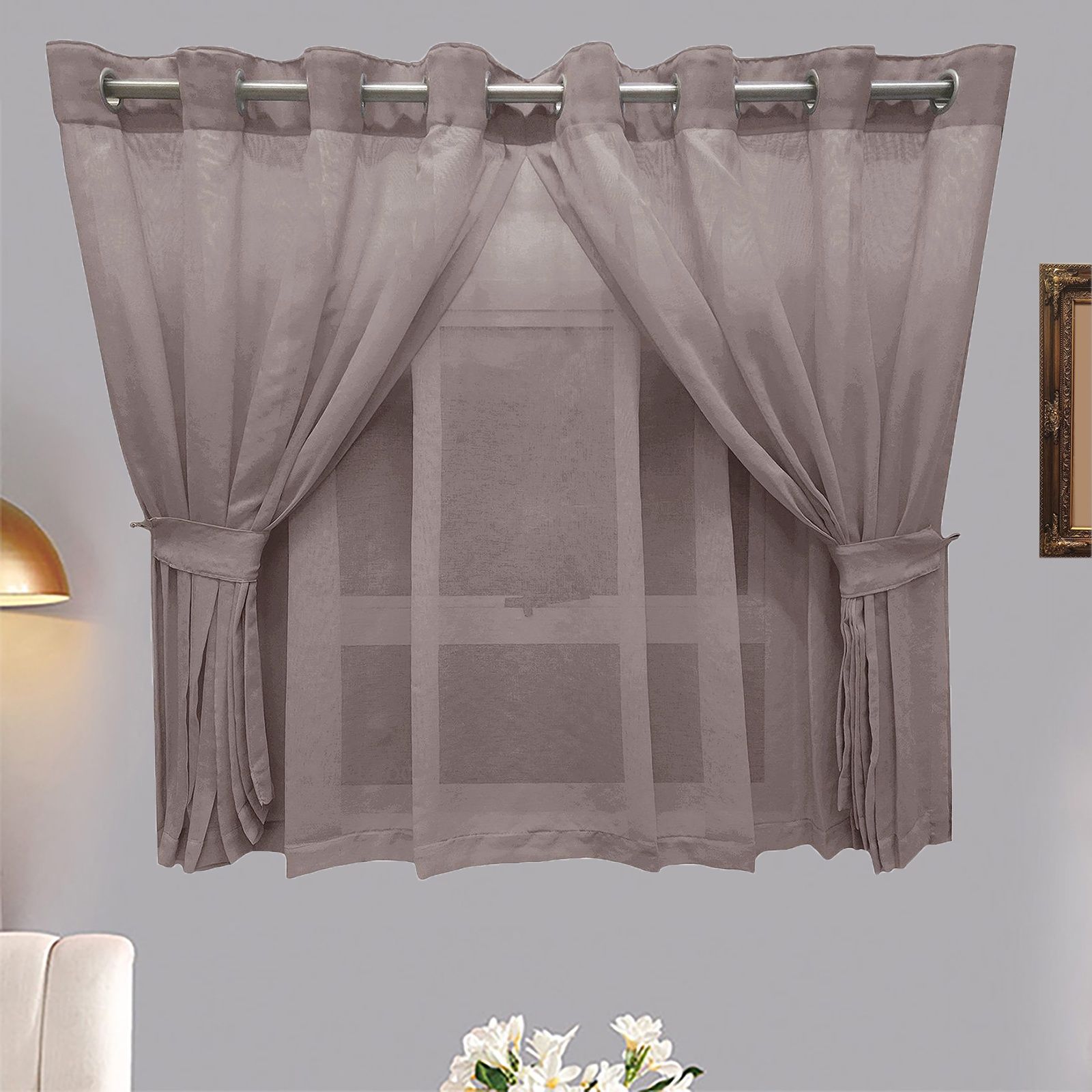 Matoc Designs Curtain -Café Double Layer -Mystic Voile -Cinnamon -Eyelet - 300cm W x 123cm H