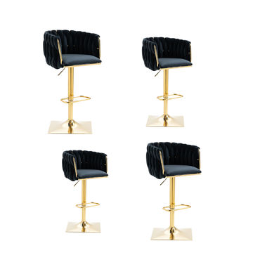 KC FURN-Quinn Swivel,Adjustable Height Bar Stool (Set of 4 Black)