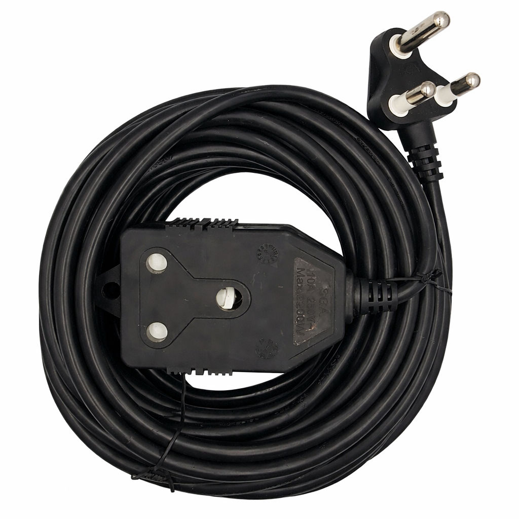 Electrosense 10m 10A Extension Cord with Double Coupler Black
