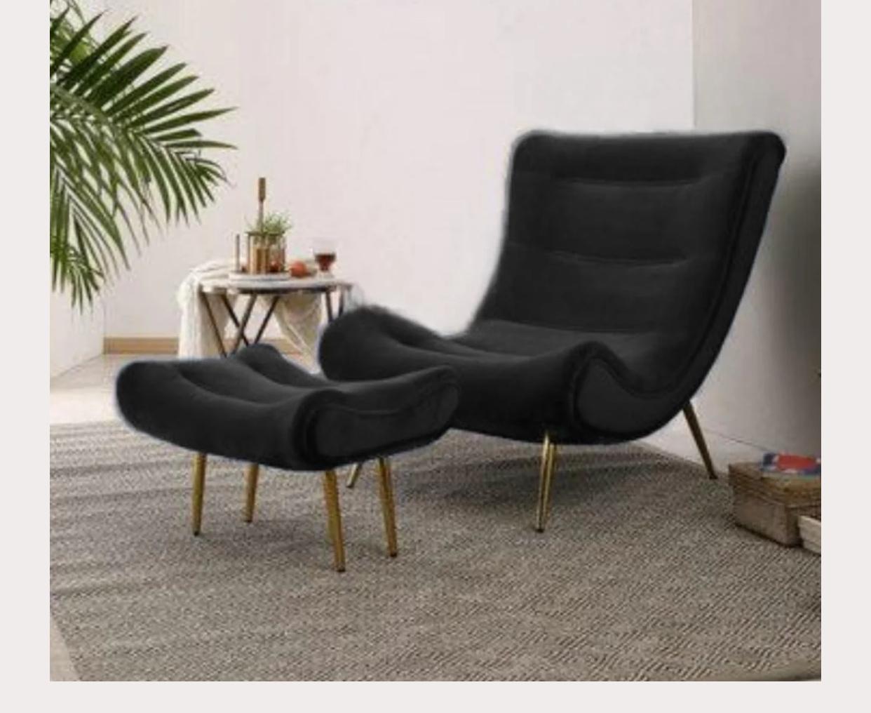 ASHER- Relax Chair & Stool Black