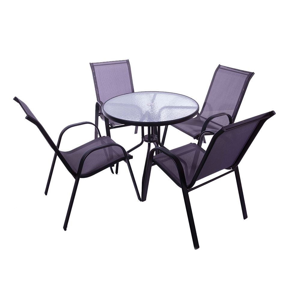 Seagull 5 Piece 80cm Glass Table and KD Chair Patio Set