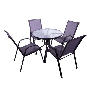 Seagull 5 Piece 80cm Glass Table and KD Chair Patio Set